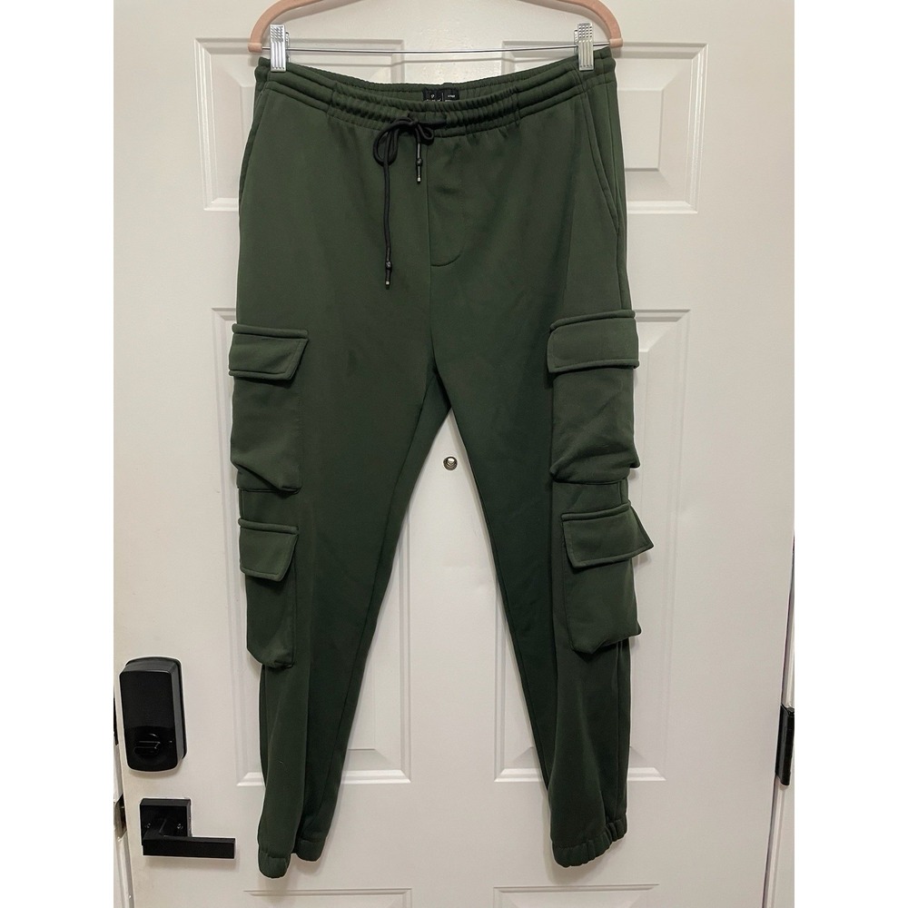 Public Record Men's  Multi Stack Cargo Style Joggers Large Olive Green Smocked